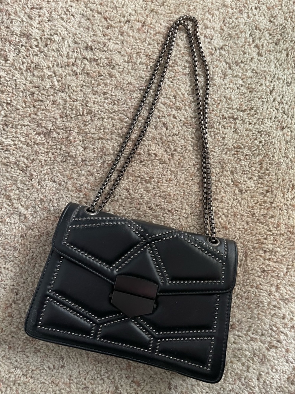 Black Quilted Studded Chain Shoulder Bag